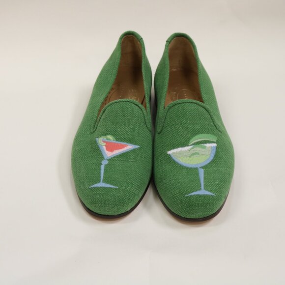 NEW Stubbs & Wootton Linen Size 7 Embroidered Cocktails Slippers - Picture 2 of 10